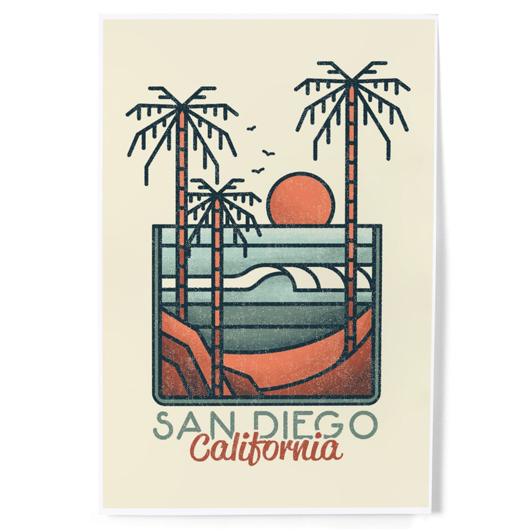 San Diego, California, Palm Trees and Beach Scene, Block Lines, Art & Giclee Prints Art Lantern Press 