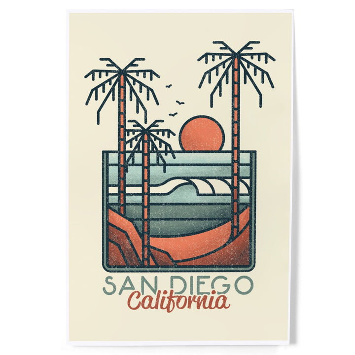 San Diego, California, Palm Trees and Beach Scene, Block Lines, Art & Giclee Prints Art Lantern Press