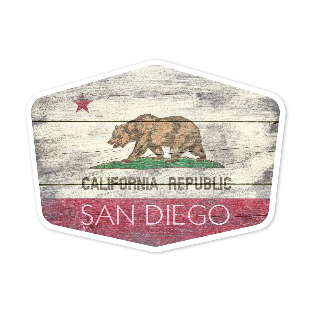 San Diego, California, Rustic California State Flag, Contour, Lantern Press Artwork, Vinyl Sticker Sticker Lantern Press