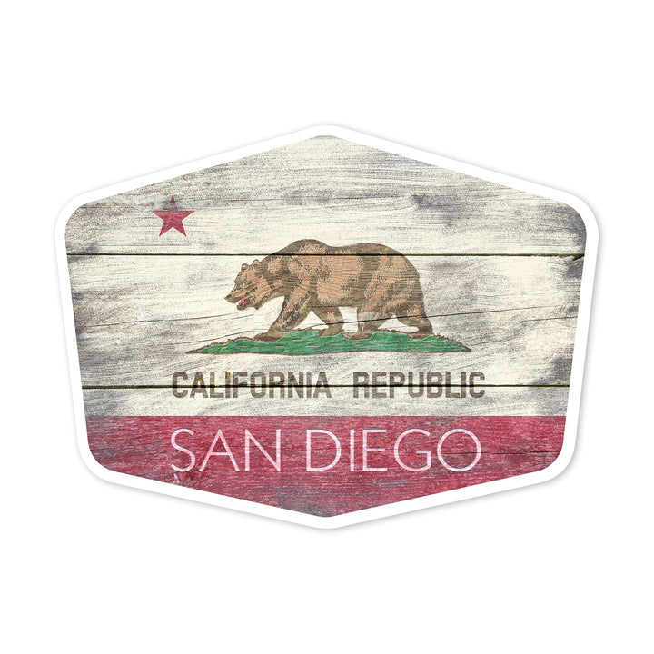 San Diego, California, Rustic California State Flag, Contour, Lantern Press Artwork, Vinyl Sticker Sticker Lantern Press