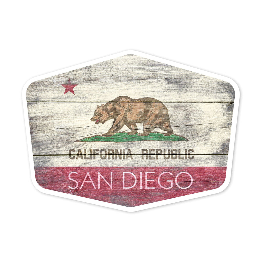 San Diego, California, Rustic California State Flag, Contour, Lantern Press Artwork, Vinyl Sticker Sticker Lantern Press