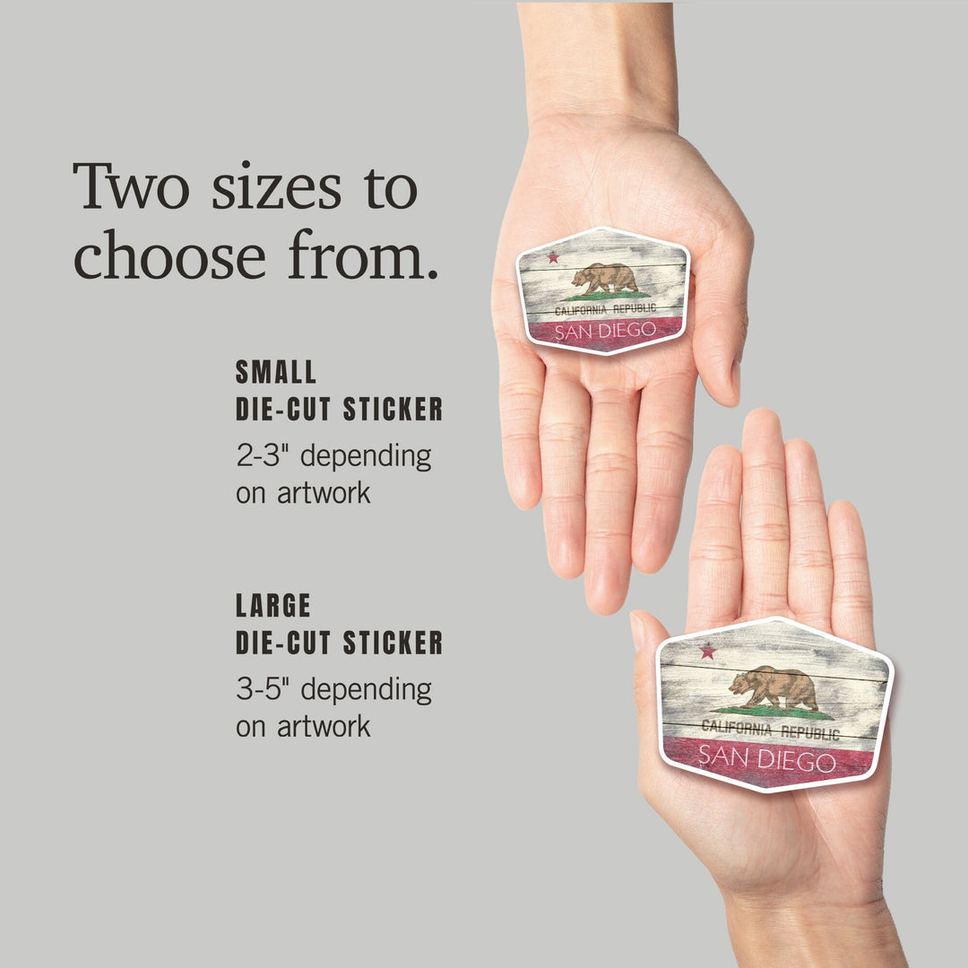 San Diego, California, Rustic California State Flag, Contour, Lantern Press Artwork, Vinyl Sticker Sticker Lantern Press