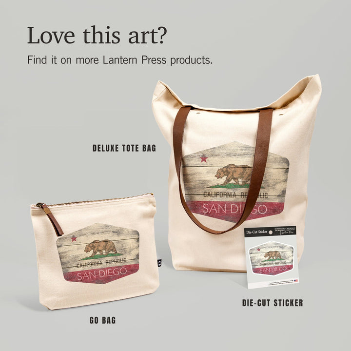 San Diego, California, Rustic California State Flag, Contour, Lantern Press Artwork, Vinyl Sticker Sticker Lantern Press