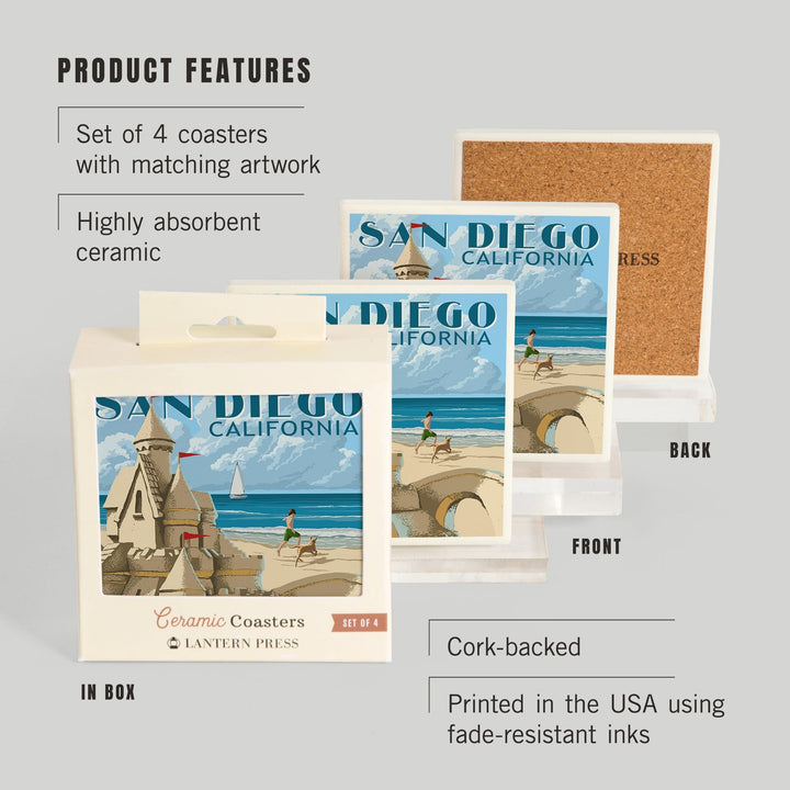 San Diego, California, Sandcastle, Coasters Coasters Lantern Press