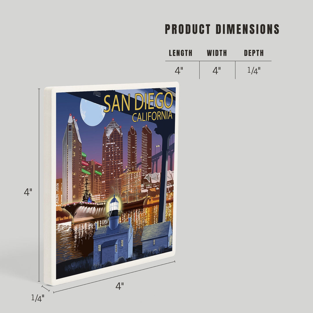 San Diego, California, Skyline at Night, Coasters Coasters Lantern Press