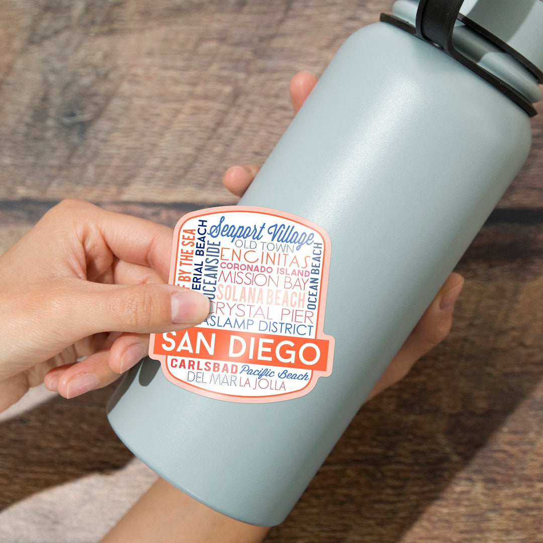 San Diego, California, Typography, Contour, Lantern Press Artwork, Vinyl Sticker Sticker Lantern Press