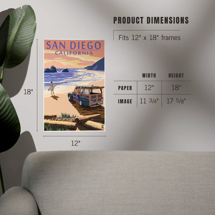 San Diego, California, Woody on Beach, Art & Giclee Prints Art Lantern Press