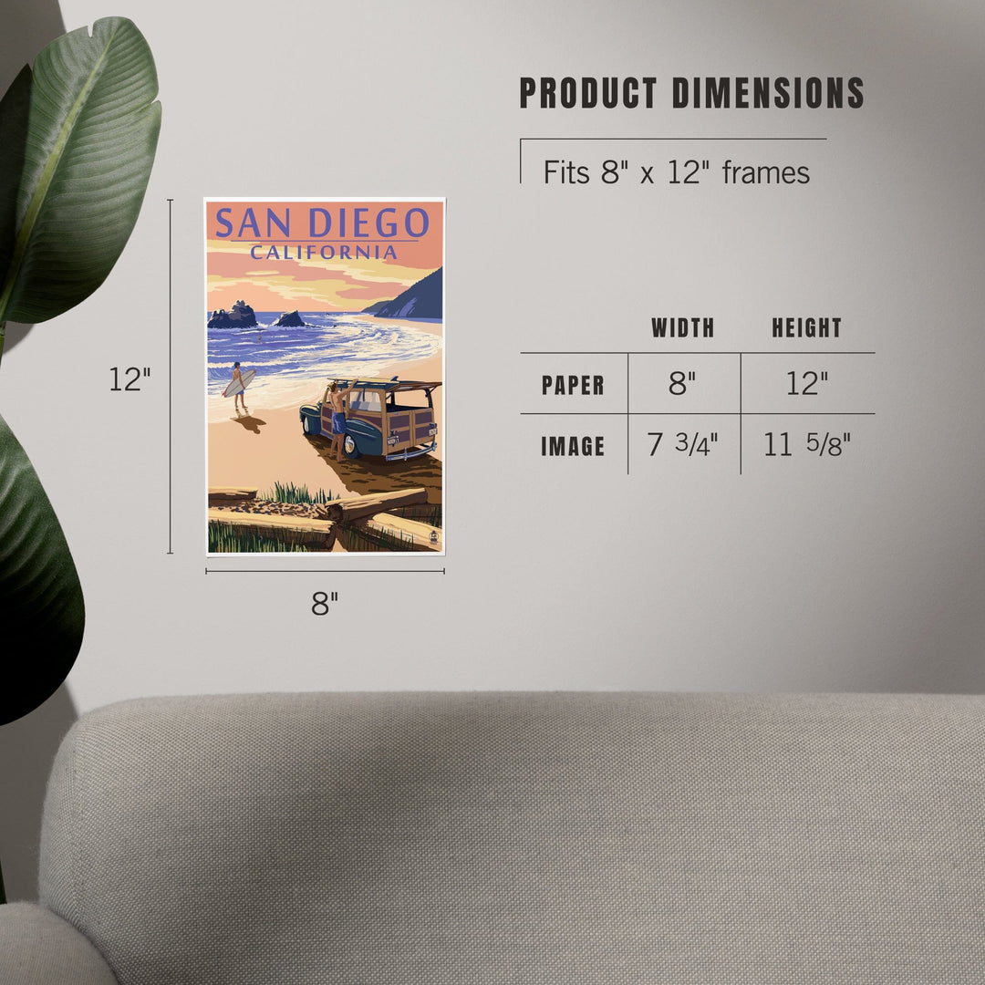 San Diego, California, Woody on Beach, Art & Giclee Prints Art Lantern Press 