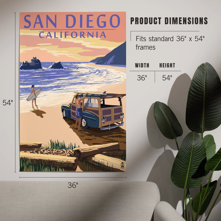 San Diego, California, Woody on Beach, Art & Giclee Prints Art Lantern Press