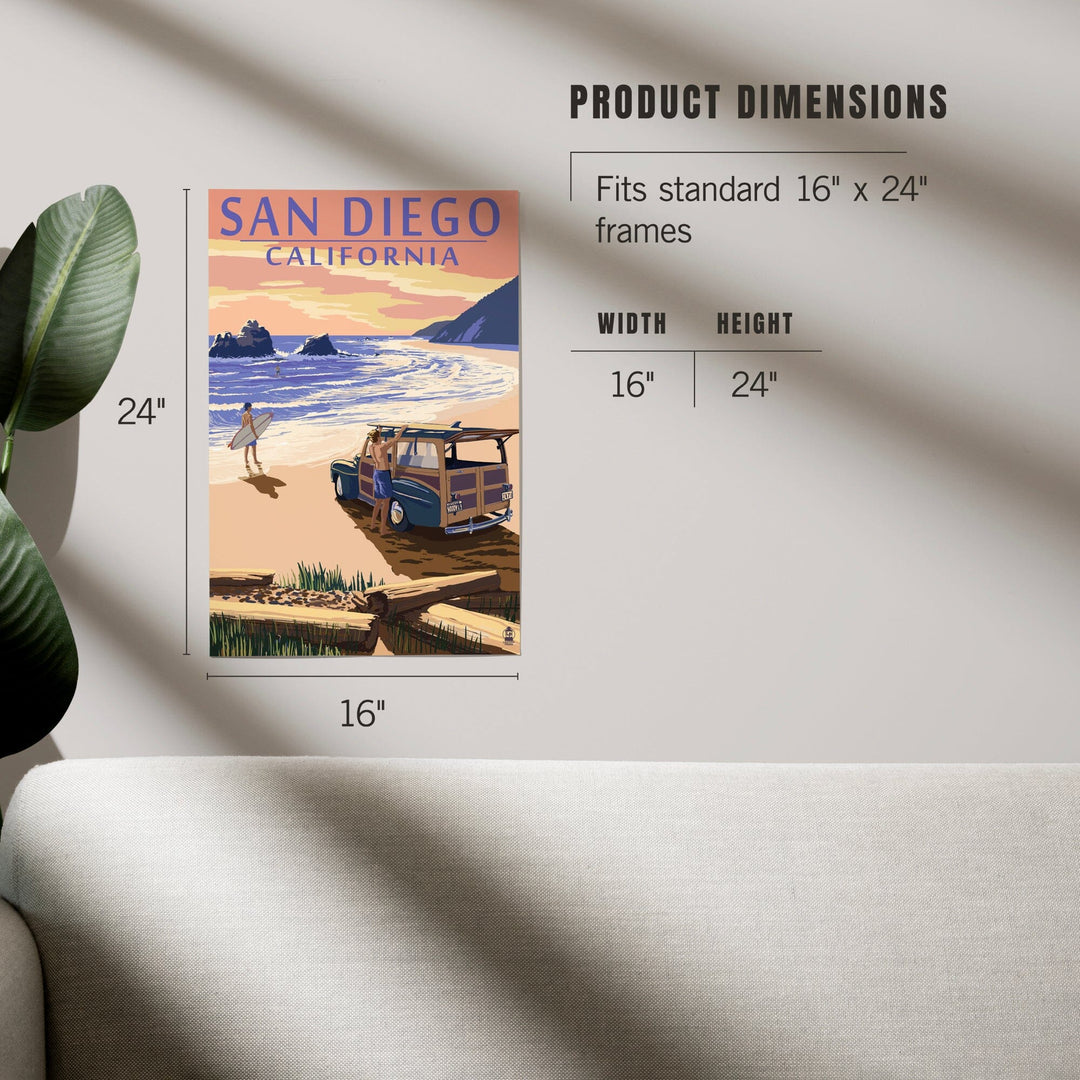 San Diego, California, Woody on Beach, Art & Giclee Prints Art Lantern Press 