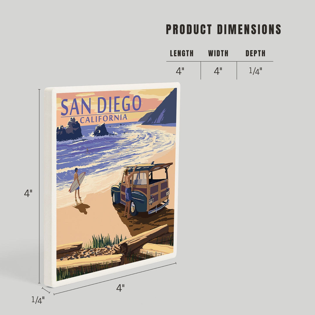 San Diego, California, Woody on Beach, Coasters Coasters Lantern Press