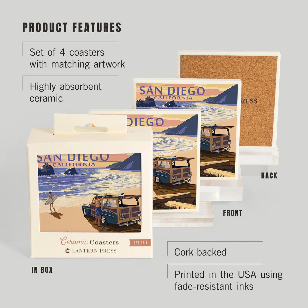 San Diego, California, Woody on Beach, Coasters Coasters Lantern Press