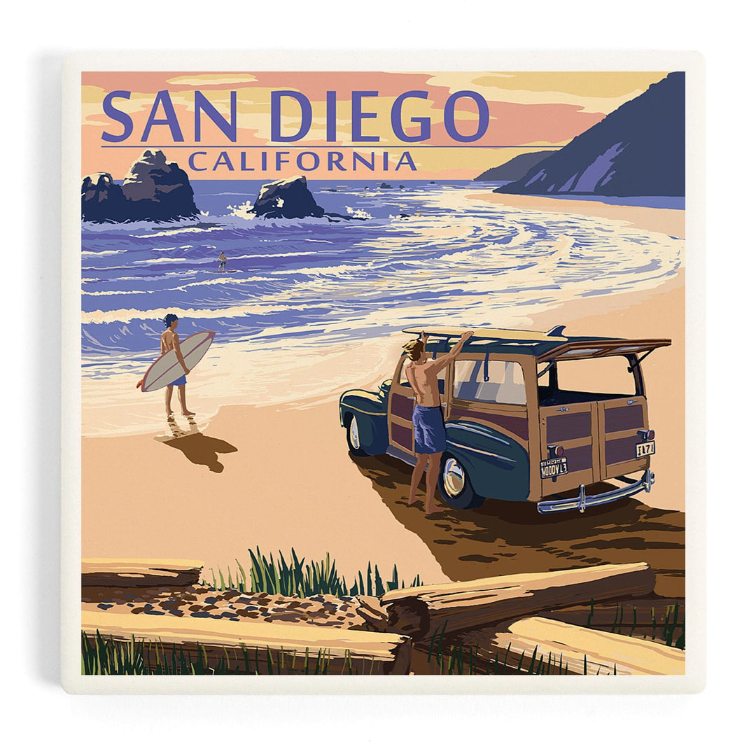San Diego, California, Woody on Beach, Coasters Coasters Lantern Press Coaster