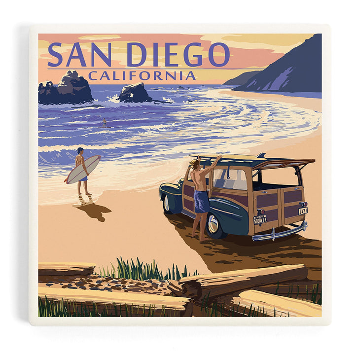 San Diego, California, Woody on Beach, Coasters Coasters Lantern Press Coaster
