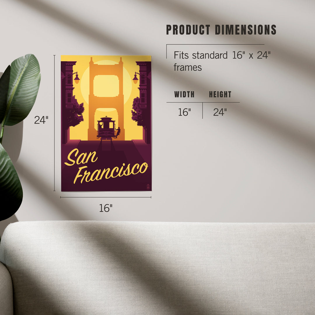 San Francisco, California, Cable Car and Sunset Bridge, Art & Giclee Prints Art Lantern Press