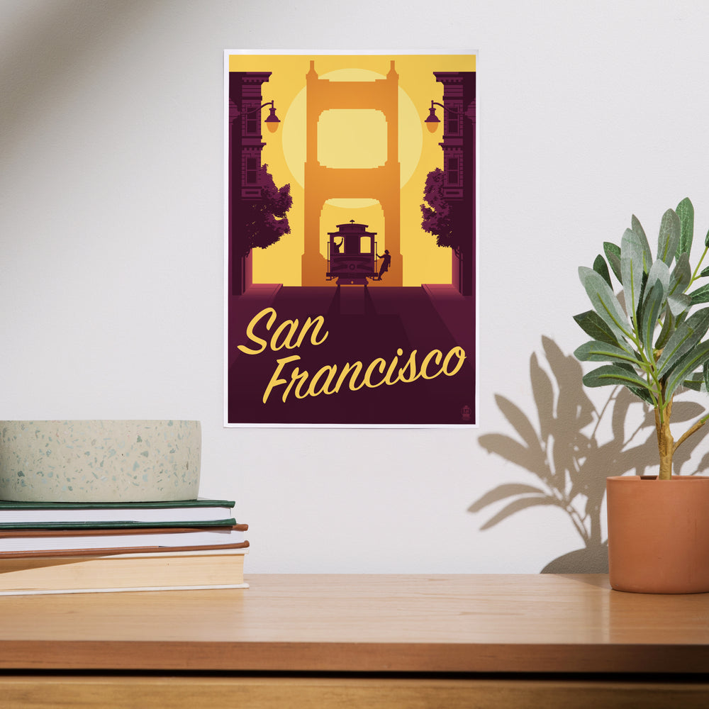 San Francisco, California, Cable Car and Sunset Bridge, Art & Giclee Prints Art Lantern Press