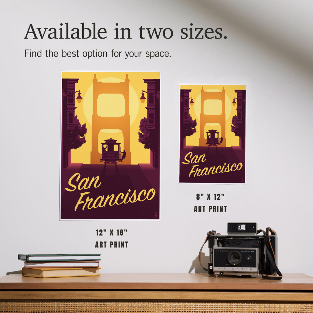 San Francisco, California, Cable Car and Sunset Bridge, Art & Giclee Prints Art Lantern Press