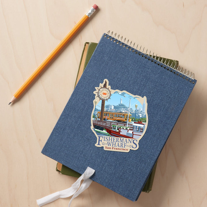 San Francisco, California, Fisherman's Wharf, Contour, Vinyl Sticker Sticker Lantern Press