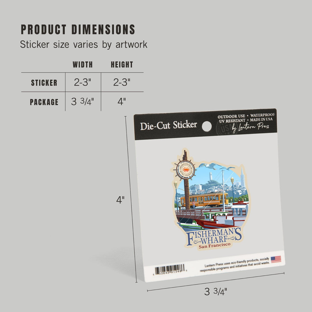 San Francisco, California, Fisherman's Wharf, Contour, Vinyl Sticker Sticker Lantern Press