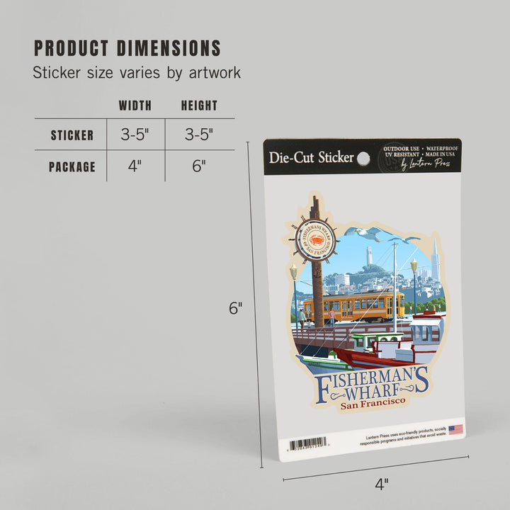 San Francisco, California, Fisherman's Wharf, Contour, Vinyl Sticker Sticker Lantern Press