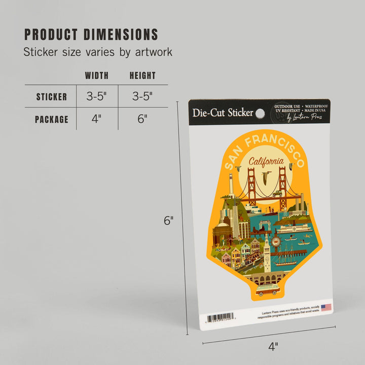 San Francisco, California, Geometric, Contour, Vinyl Sticker Sticker Lantern Press