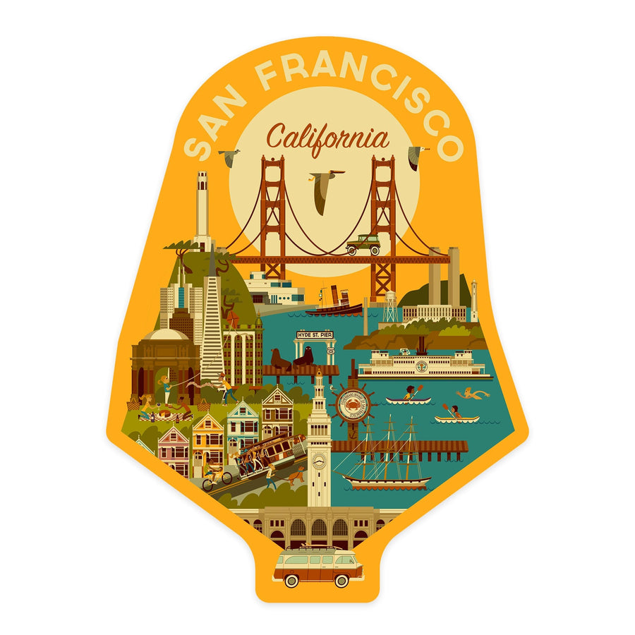 San Francisco, California, Geometric, Contour, Vinyl Sticker Sticker Lantern Press