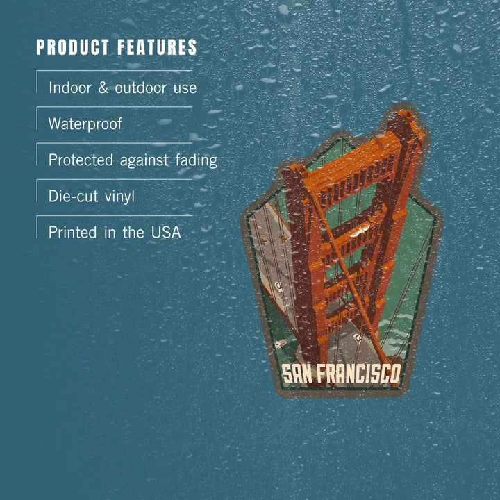 San Francisco, California, Golden Gate Bridge Aerial, Contour, Lantern Press Artwork, Vinyl Sticker Sticker Lantern Press