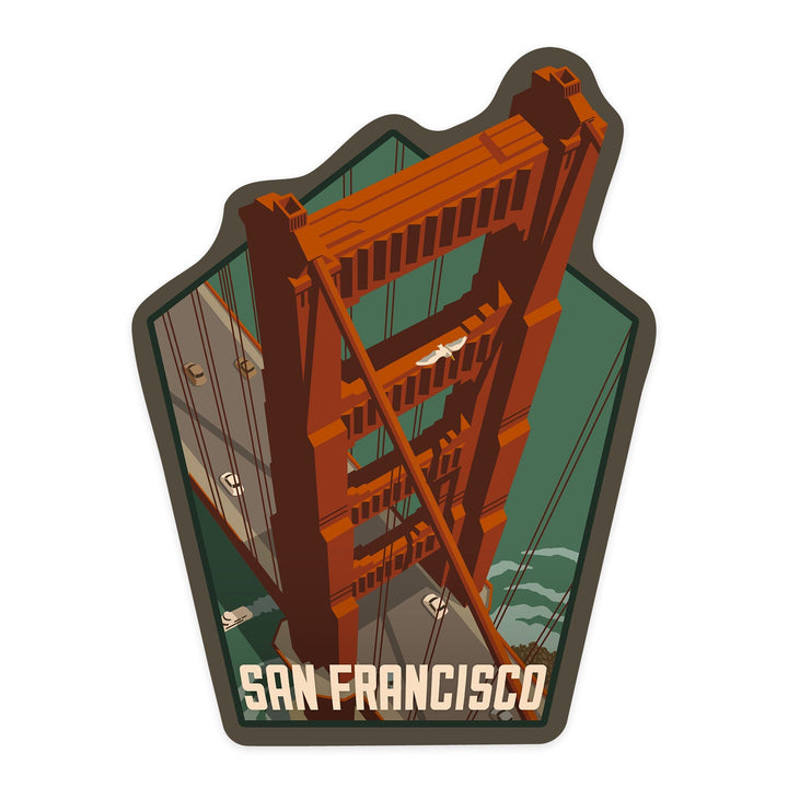 San Francisco, California, Golden Gate Bridge Aerial, Contour, Lantern Press Artwork, Vinyl Sticker Sticker Lantern Press
