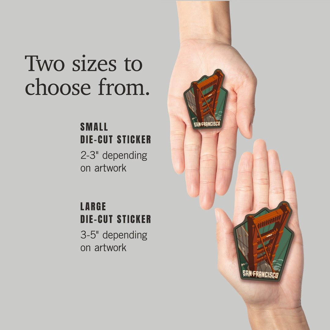 San Francisco, California, Golden Gate Bridge Aerial, Contour, Lantern Press Artwork, Vinyl Sticker Sticker Lantern Press