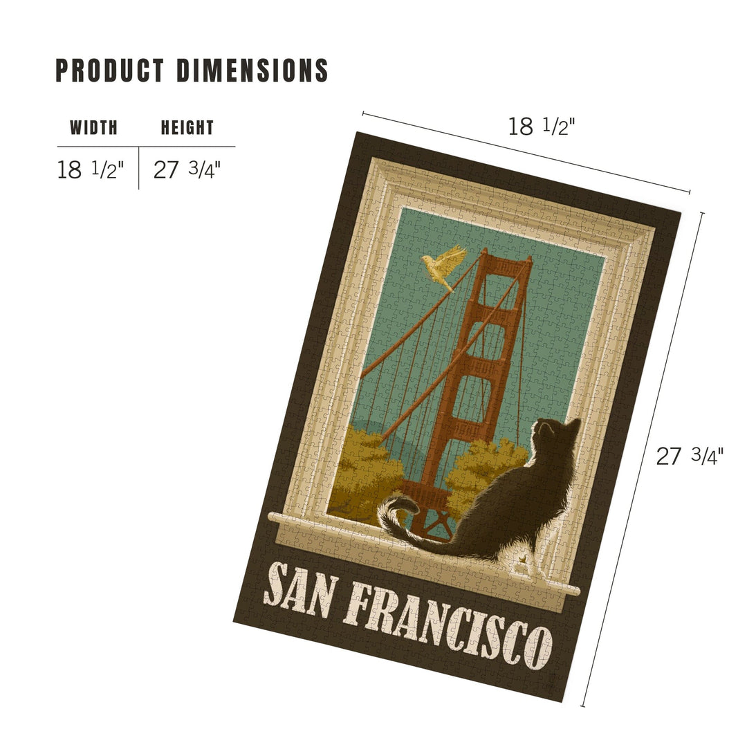 San Francisco, California, Golden Gate Bridge and Cat Window, Jigsaw Puzzle Puzzle Lantern Press