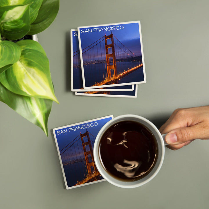 San Francisco, California, Golden Gate Bridge and Skyline, Coasters Coasters Lantern Press