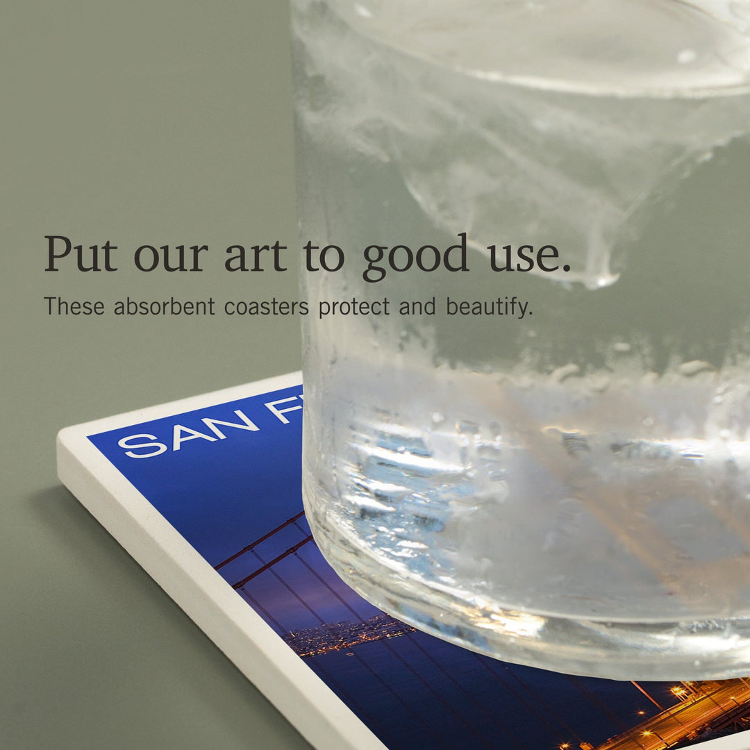 San Francisco, California, Golden Gate Bridge and Skyline, Coasters Coasters Lantern Press