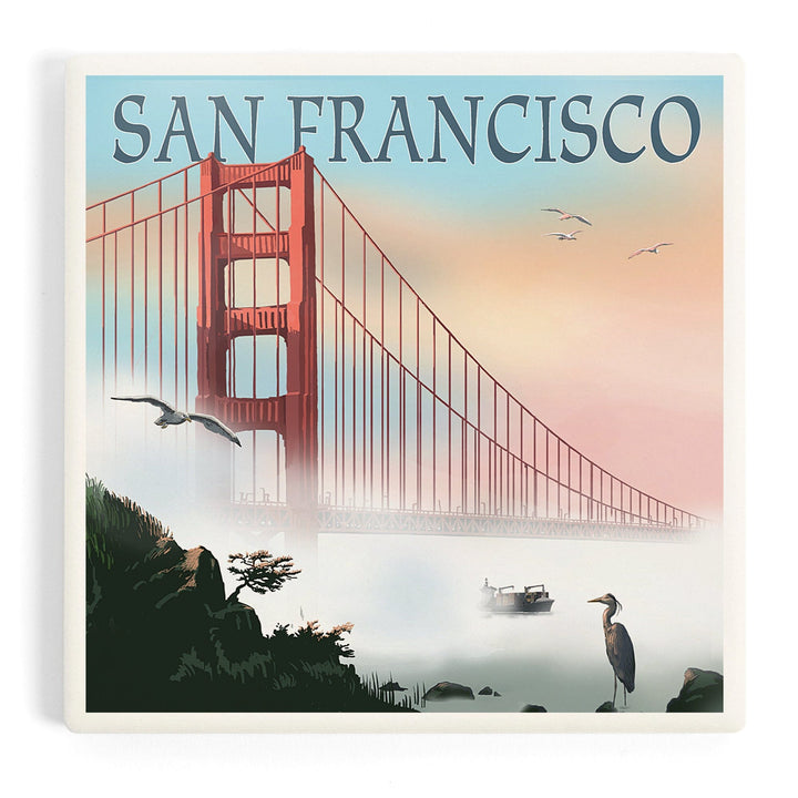 San Francisco, California, Golden Gate Bridge in Fog, Coasters Coasters Lantern Press