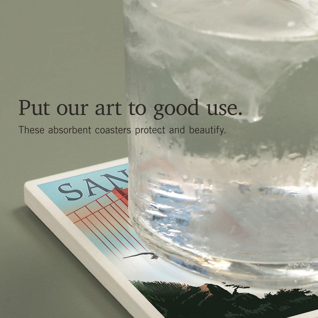 San Francisco, California, Golden Gate Bridge in Fog, Coasters Coasters Lantern Press