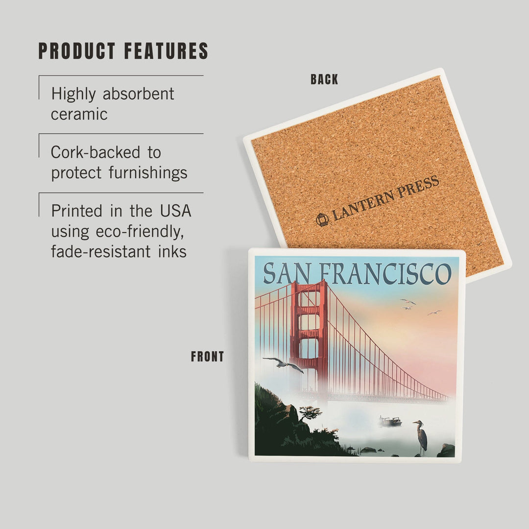 San Francisco, California, Golden Gate Bridge in Fog, Coasters Coasters Lantern Press