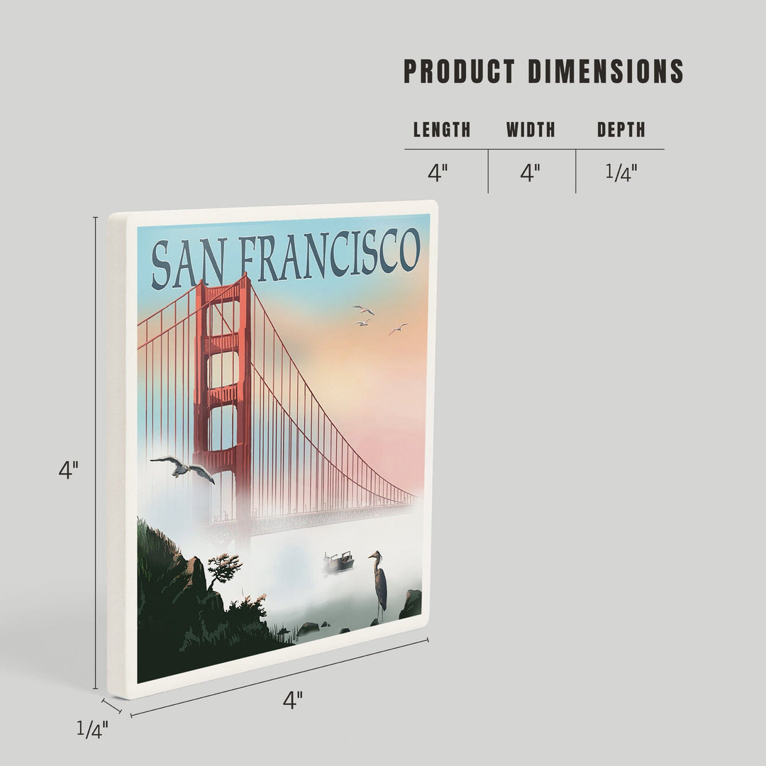 San Francisco, California, Golden Gate Bridge in Fog, Coasters Coasters Lantern Press
