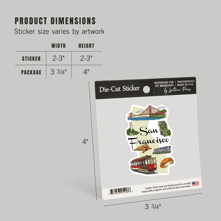 San Francisco, California, Landmarks and Icons, Contour, Vinyl Sticker Sticker Lantern Press