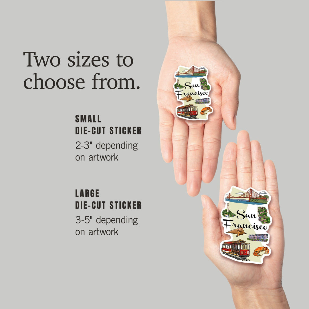 San Francisco, California, Landmarks and Icons, Contour, Vinyl Sticker Sticker Lantern Press