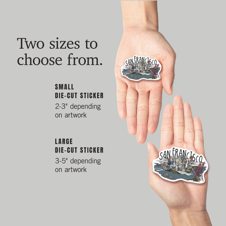 San Francisco, California, Line Drawing, Contour, Lantern Press Artwork, Vinyl Sticker Sticker Lantern Press