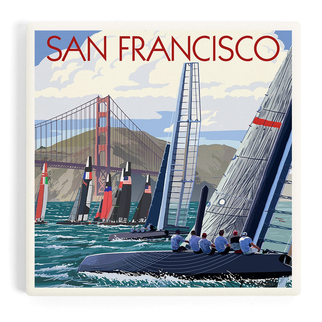 San Francisco, California, Sailboat Race, Coasters Coasters Lantern Press Coaster