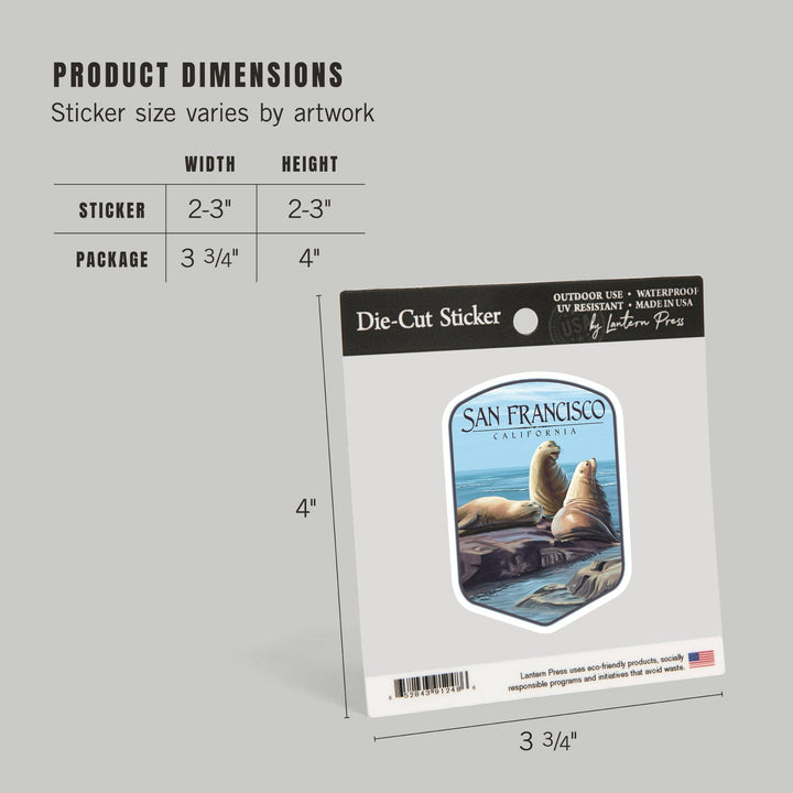 San Francisco, California, Sea Lions, Contour, Lantern Press Artwork, Vinyl Sticker Sticker Lantern Press