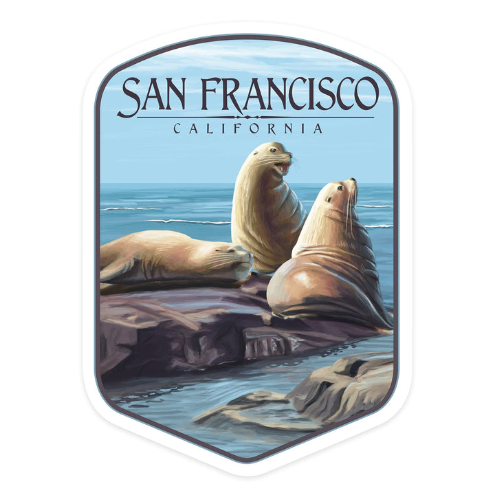 San Francisco, California, Sea Lions, Contour, Lantern Press Artwork, Vinyl Sticker Sticker Lantern Press