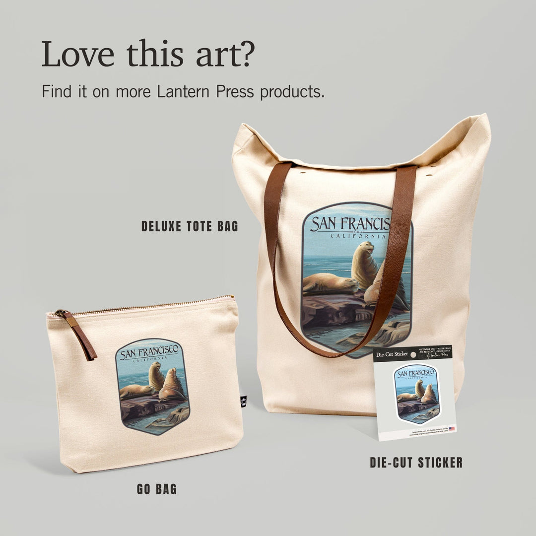 San Francisco, California, Sea Lions, Contour, Lantern Press Artwork, Vinyl Sticker Sticker Lantern Press