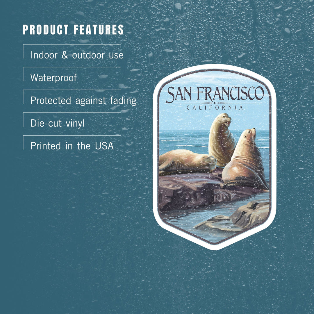 San Francisco, California, Sea Lions, Contour, Lantern Press Artwork, Vinyl Sticker Sticker Lantern Press