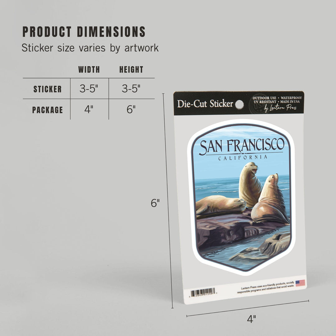San Francisco, California, Sea Lions, Contour, Lantern Press Artwork, Vinyl Sticker Sticker Lantern Press