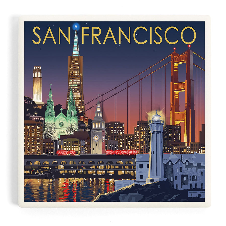 San Francisco, California, Skyline at Night, Coasters Coasters Lantern Press