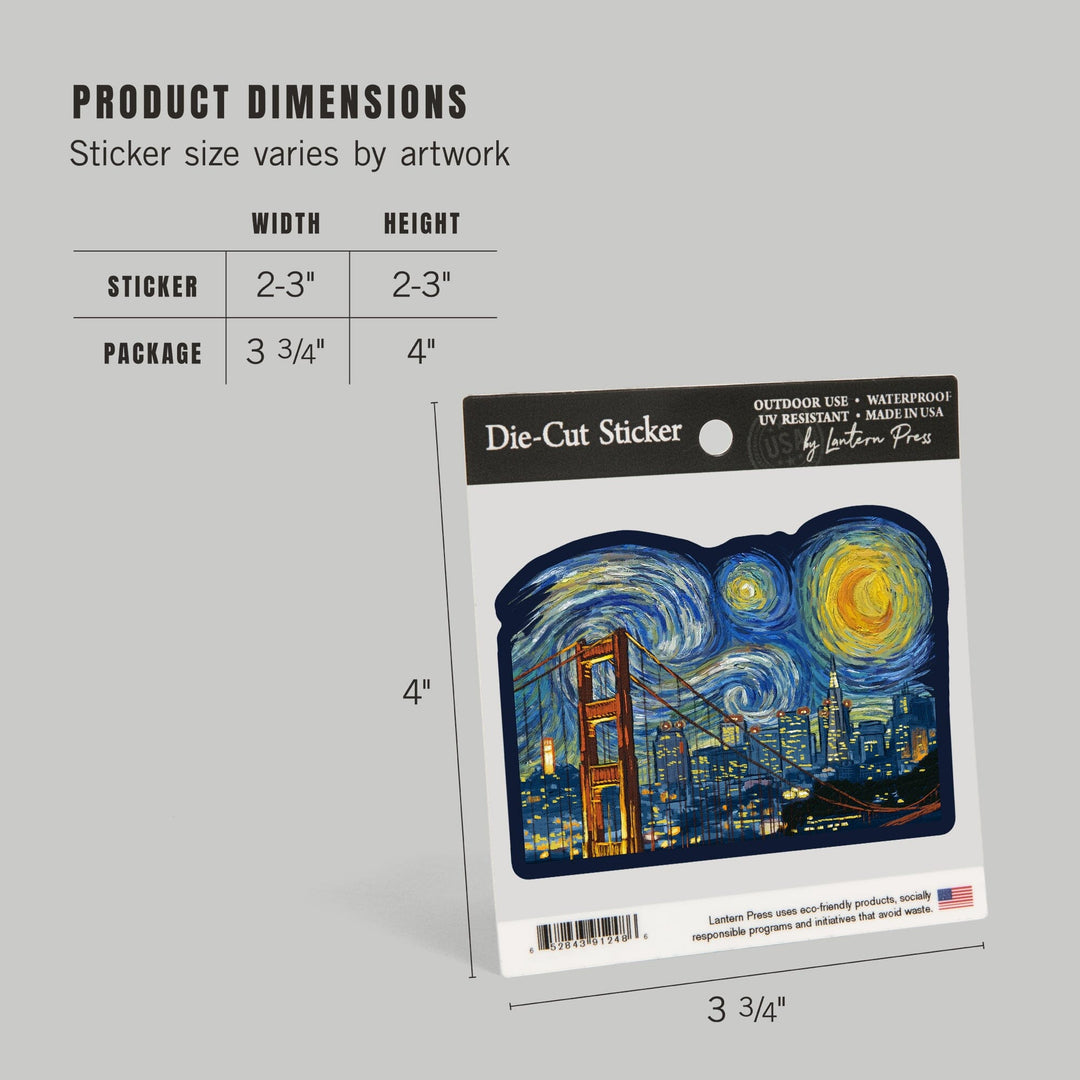 San Francisco, California, Starry Night City Series, Contour, Lantern Press Artwork, Vinyl Sticker Sticker Lantern Press
