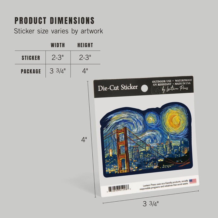 San Francisco, California, Starry Night City Series, Contour, Lantern Press Artwork, Vinyl Sticker Sticker Lantern Press