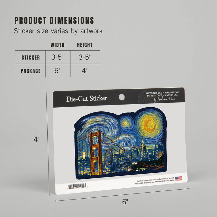 San Francisco, California, Starry Night City Series, Contour, Lantern Press Artwork, Vinyl Sticker Sticker Lantern Press