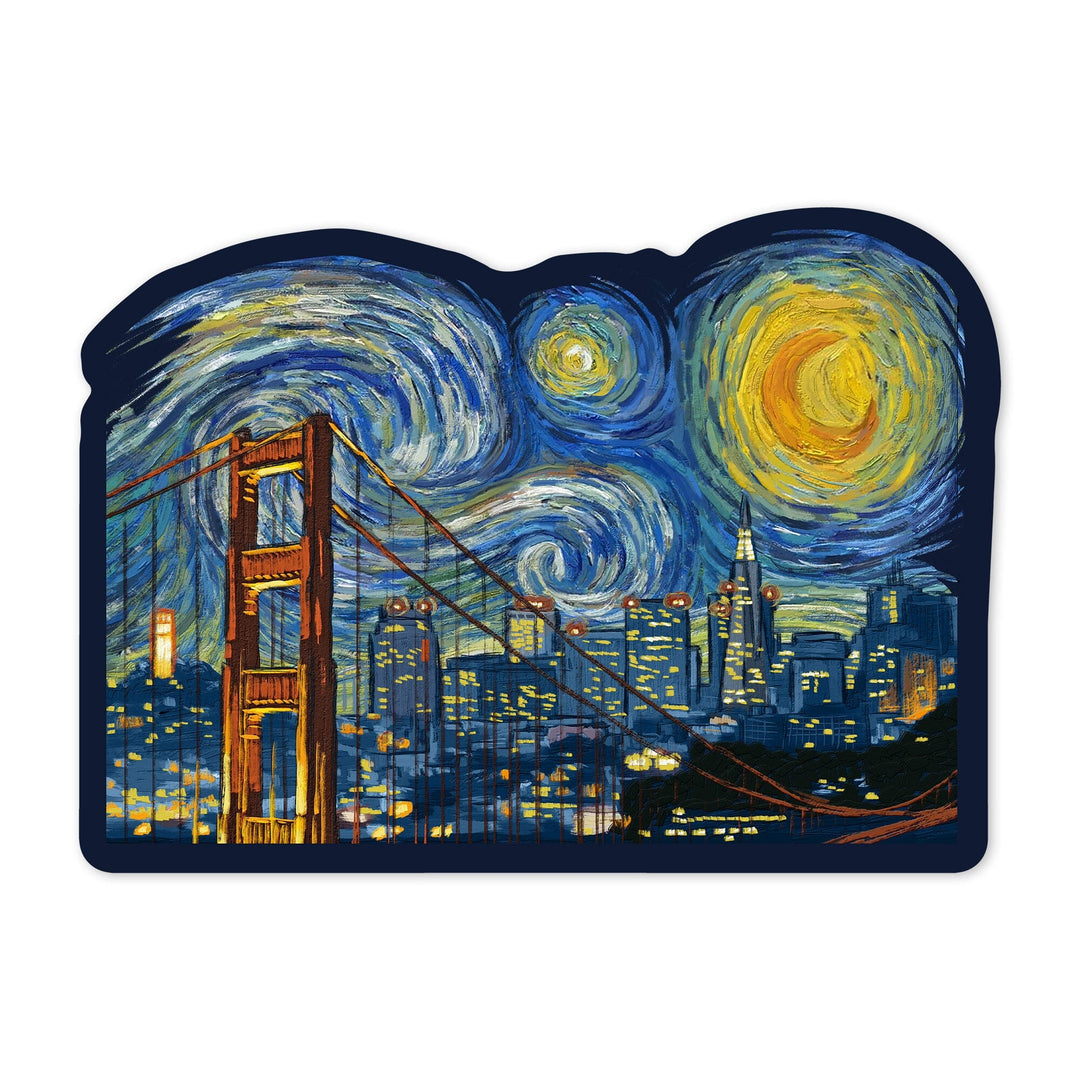 San Francisco, California, Starry Night City Series, Contour, Lantern Press Artwork, Vinyl Sticker Sticker Lantern Press
